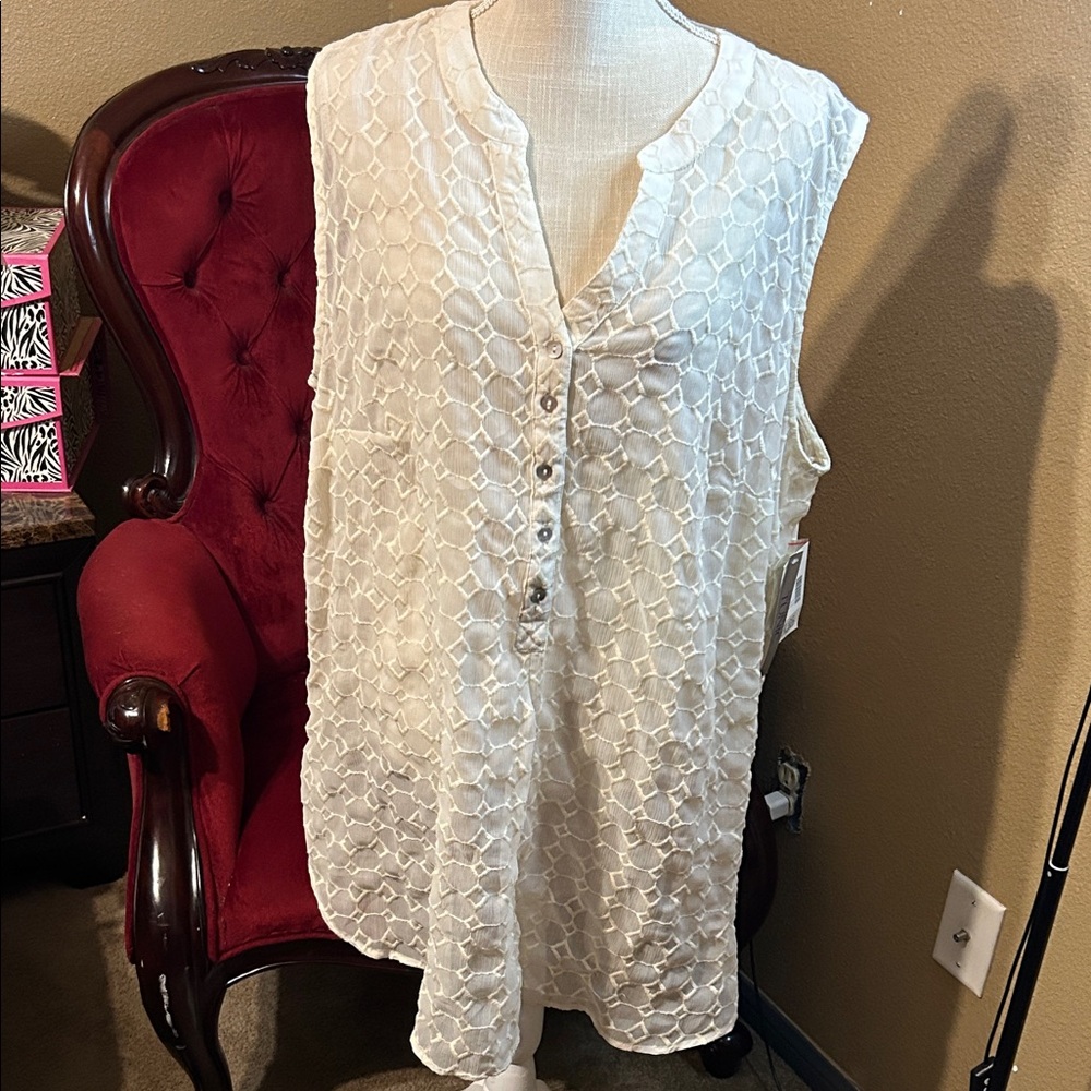 Catherines Cream Textured Sleeveless Blouse